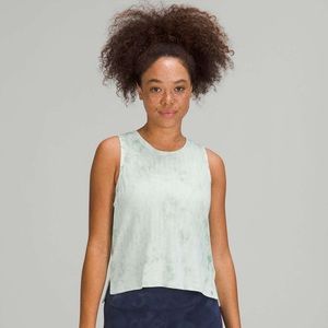 Lululemon Train to be tank - rain stripe sheer cloud wash and rainforest green.